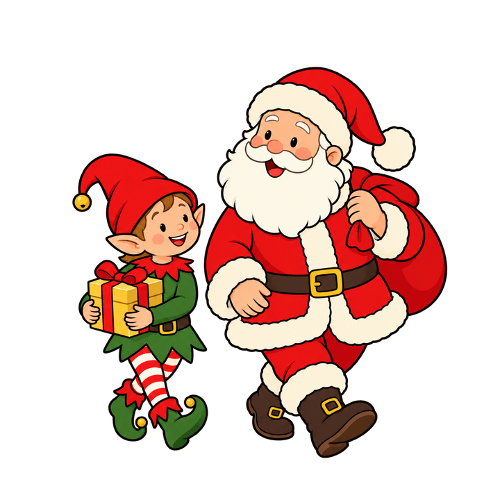 Père Noël et son lutin – clipart de Noël PNG transparent