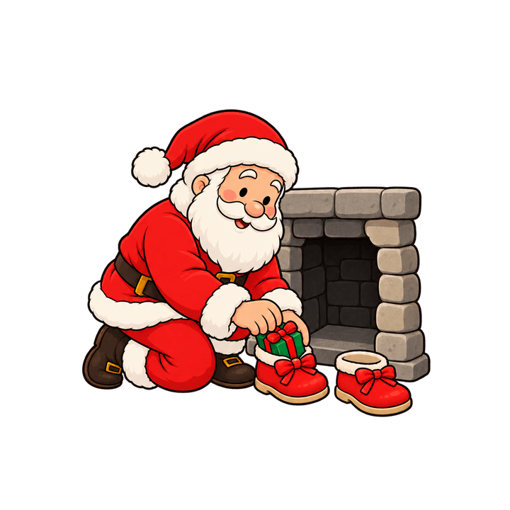 Père Noël devant les souliers – clipart de Noël PNG transparent
