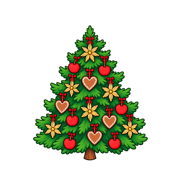 Sapin aux pommes et pain d’épices – clipart de Noël PNG transparent