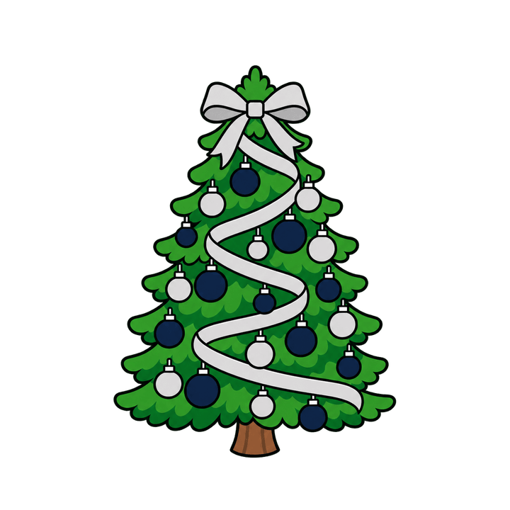 Sapin aux boules bleues et argent – clipart de Noël PNG transparent