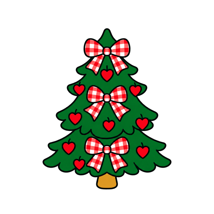 Sapin aux nœuds vichy et cœurs – clipart de Noël PNG transparent