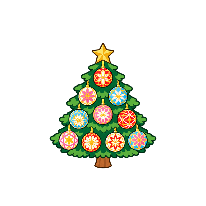 Weihnachtsbaum mit gemusterten Kugeln – Weihnachten Clipart, transparentes PNG