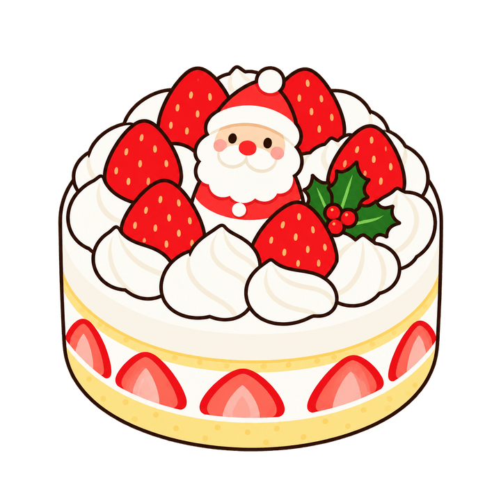 サンタがのったショートケーキのイラスト（クリスマス・透過PNG）