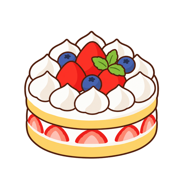 いちごとブルーベリーのケーキのイラスト（クリスマス・透過PNG）