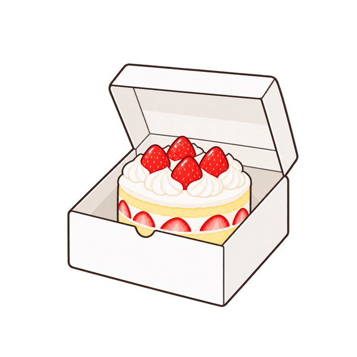 箱に入ったいちごのケーキのイラスト（クリスマス・透過PNG）