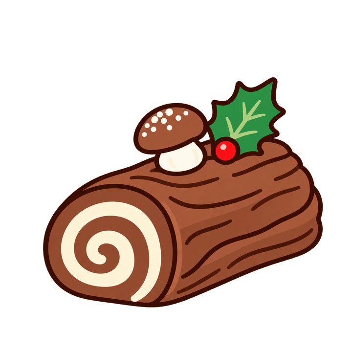 ヒイラギのブッシュドノエルのイラスト（クリスマス・透過PNG）