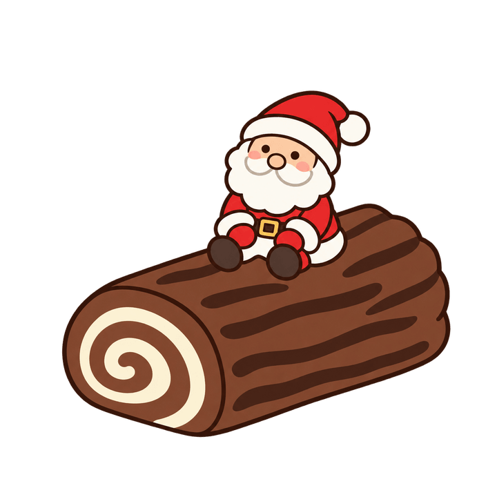 サンタがのったブッシュドノエルのイラスト（クリスマス・透過PNG）