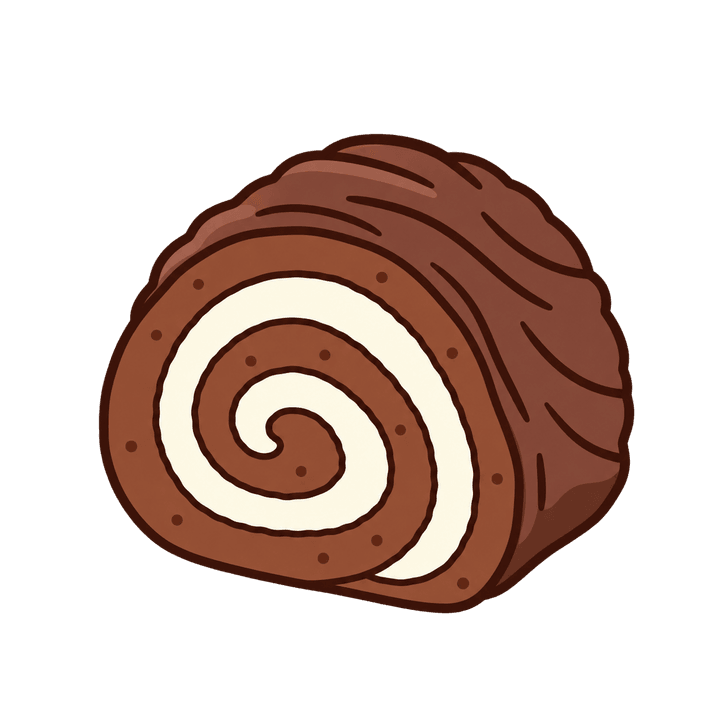 切り分けたチョコロールケーキのイラスト（クリスマス・透過PNG）
