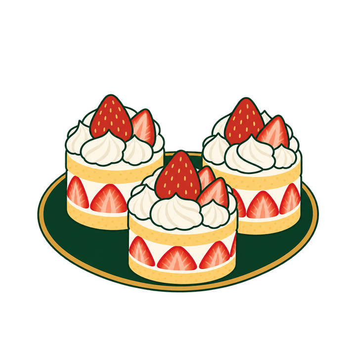 トレーにのったミニケーキのイラスト（クリスマス・透過PNG）