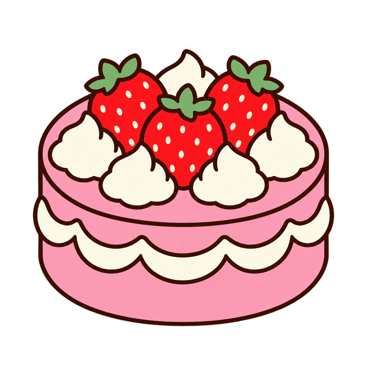 ピンクのいちごケーキのイラスト（クリスマス・透過PNG）