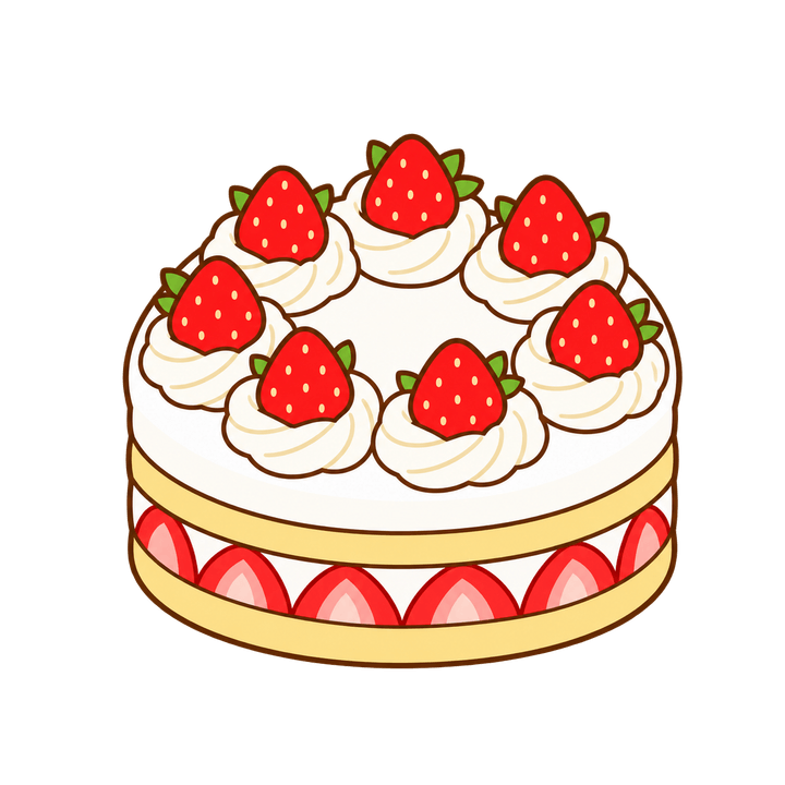 いちごを並べたショートケーキのイラスト（クリスマス・透過PNG）