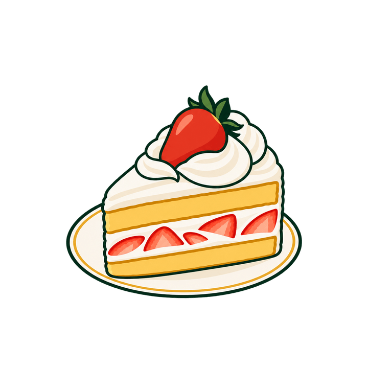 ひと切れのショートケーキのイラスト（クリスマス・透過PNG）