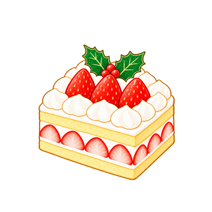四角いショートケーキのイラスト（クリスマス・透過PNG）