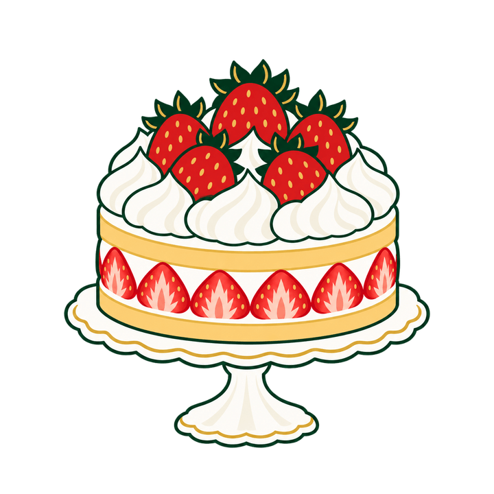 ケーキスタンドのショートケーキのイラスト（クリスマス・透過PNG）
