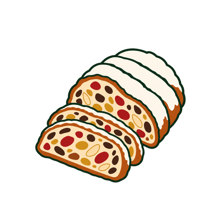 切り分けたシュトーレンのイラスト（クリスマス・透過PNG）