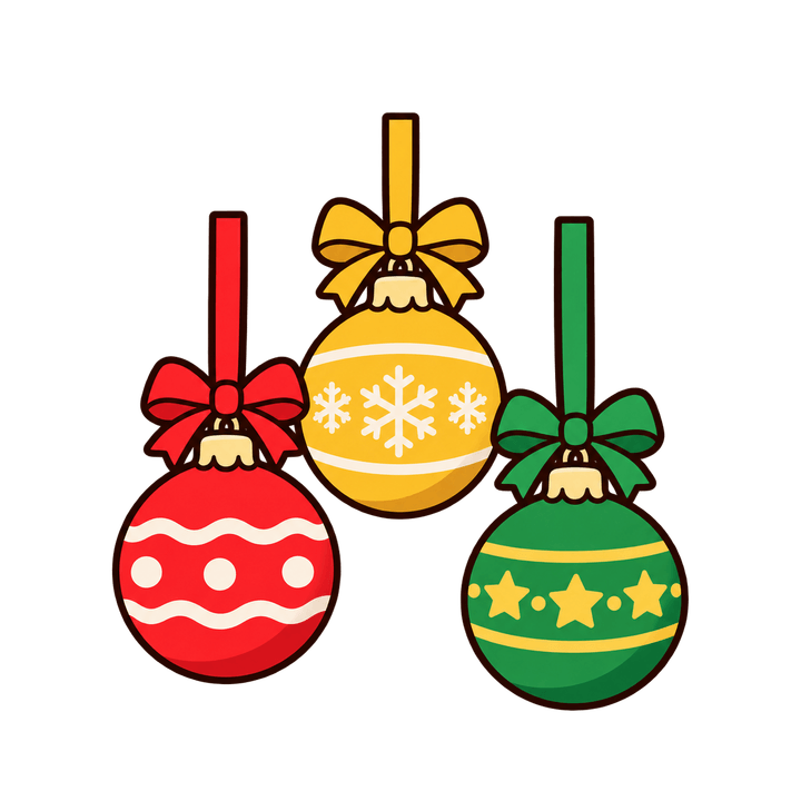リボンでつるしたオーナメントのイラスト（クリスマス・透過PNG）
