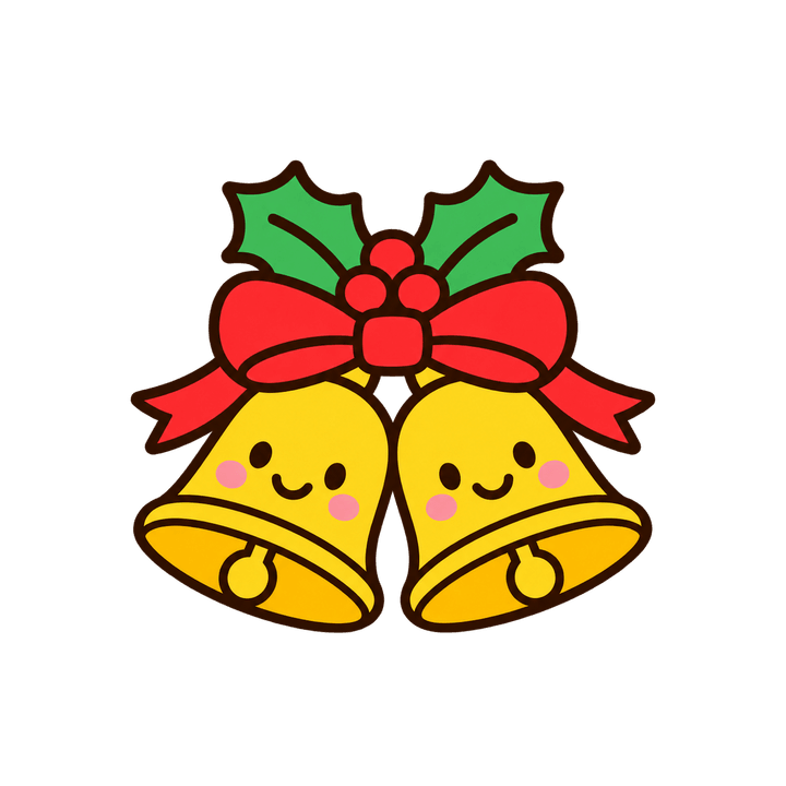 リボンとヒイラギのベルのイラスト（クリスマス・透過PNG）