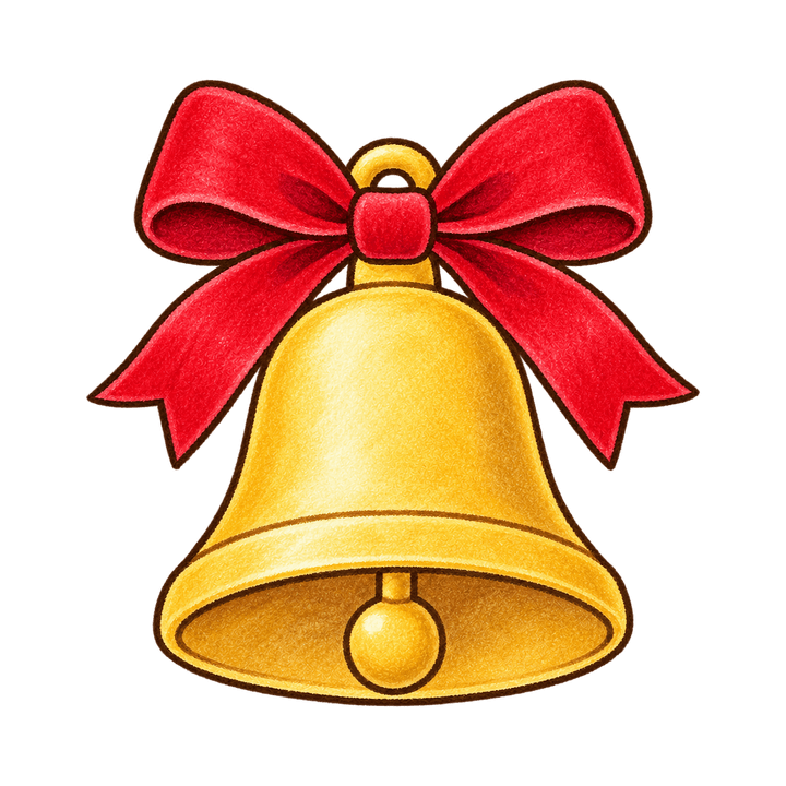 リボンのついたベルのイラスト（クリスマス・透過PNG）
