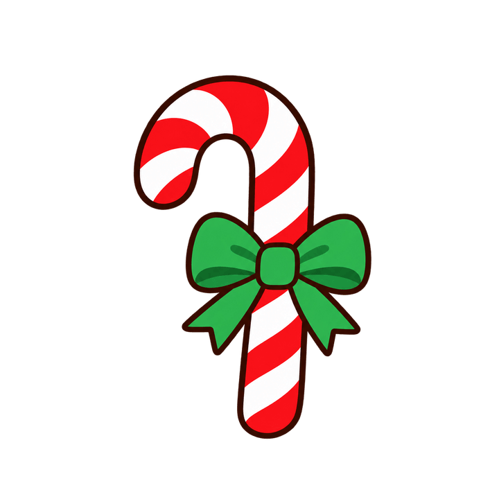 緑のリボンのキャンディケーンのイラスト（クリスマス・透過PNG）