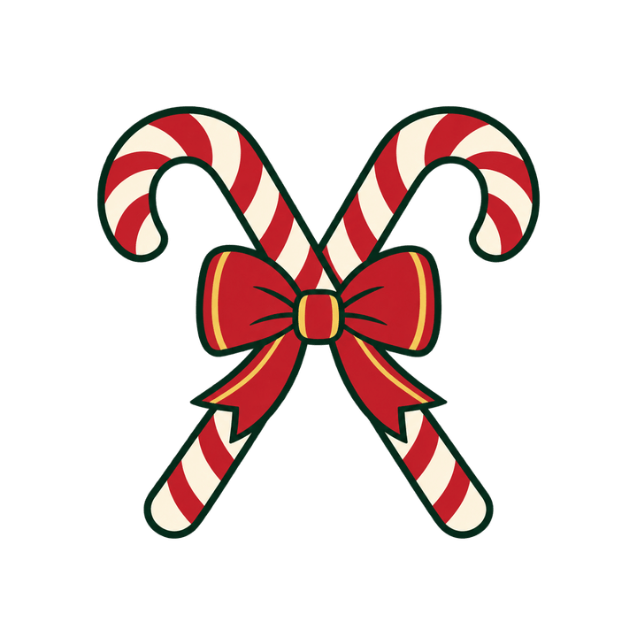 リボンで結んだキャンディケーンのイラスト（クリスマス・透過PNG）