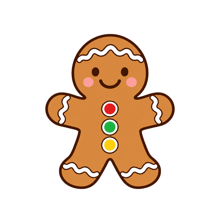 笑顔のジンジャーブレッドマンのイラスト（クリスマス・透過PNG）