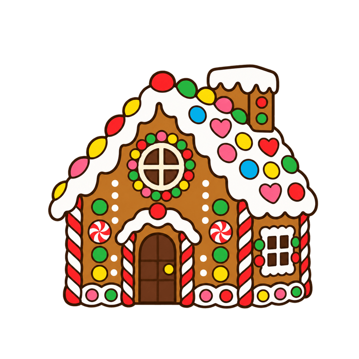 カラフルなお菓子の家のイラスト（クリスマス・透過PNG）