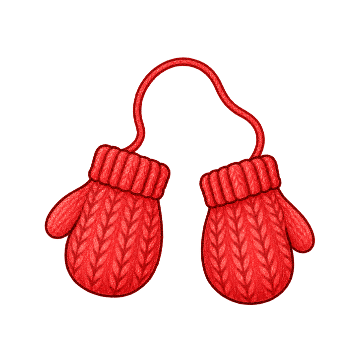 ひもつきの赤い手ぶくろのイラスト（クリスマス・透過PNG）
