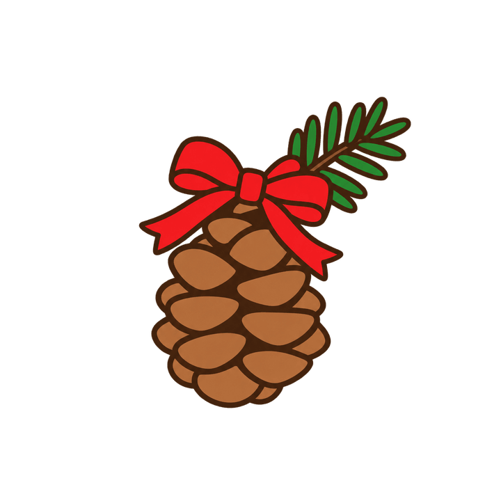 リボンの松ぼっくりのイラスト（クリスマス・透過PNG）