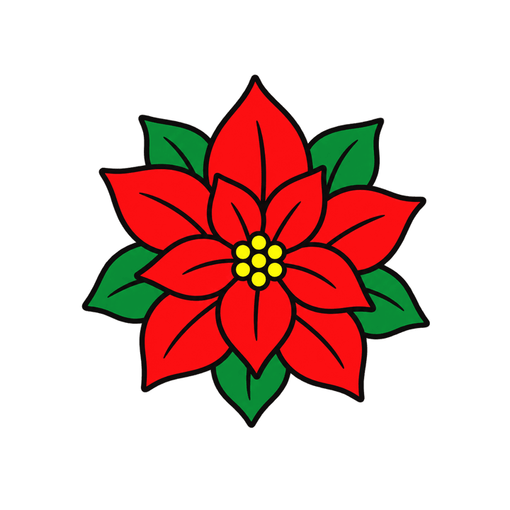 赤いポインセチアのイラスト（クリスマス・透過PNG）