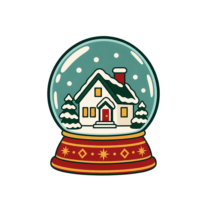 家が入ったスノードームのイラスト（クリスマス・透過PNG）