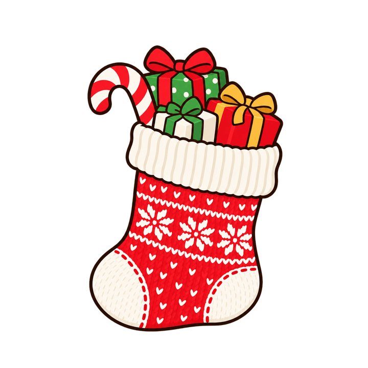 プレゼントいっぱいの靴下のイラスト（クリスマス・透過PNG）