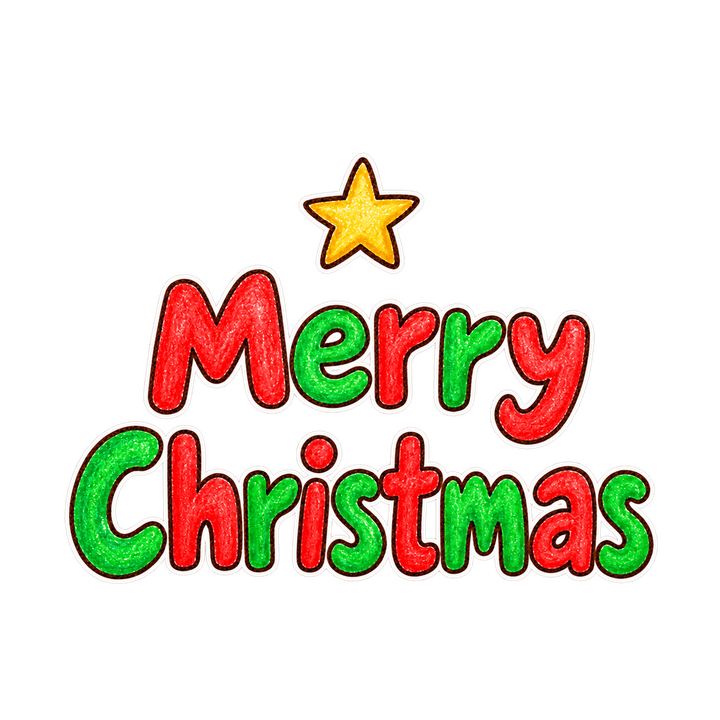 クレヨンのMerry Christmasのイラスト（クリスマス・透過PNG）