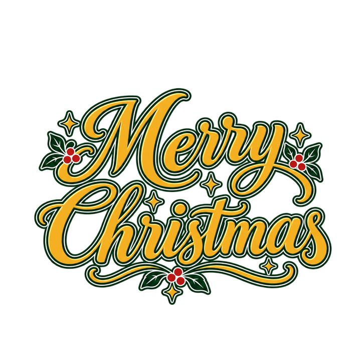 金色のMerry Christmasのイラスト（クリスマス・透過PNG）