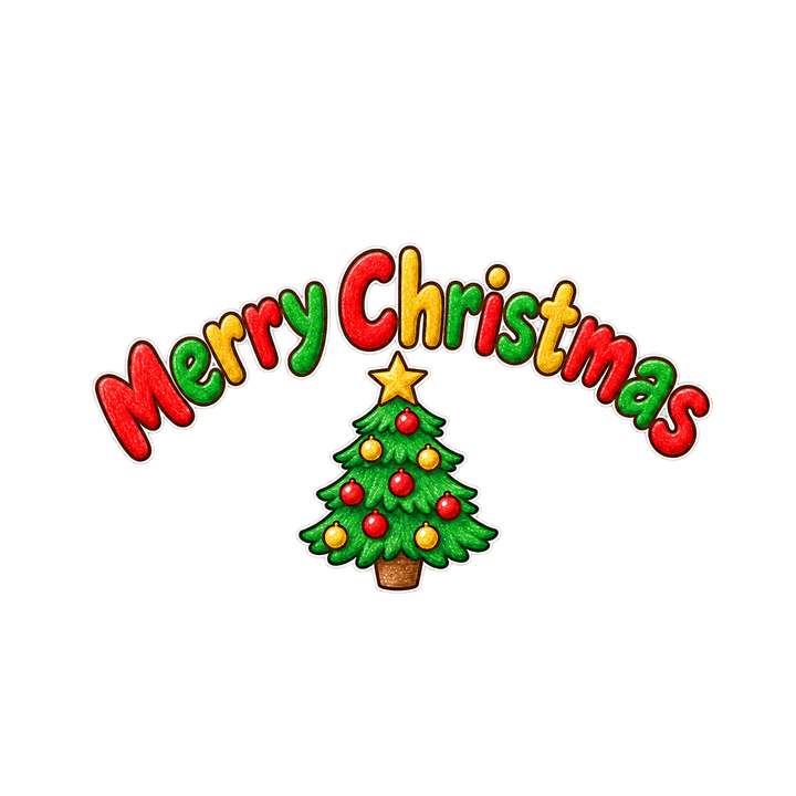 ツリーとMerry Christmasのイラスト（クリスマス・透過PNG）
