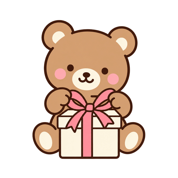 リボンを結ぶくまのイラスト（クリスマス・透過PNG）