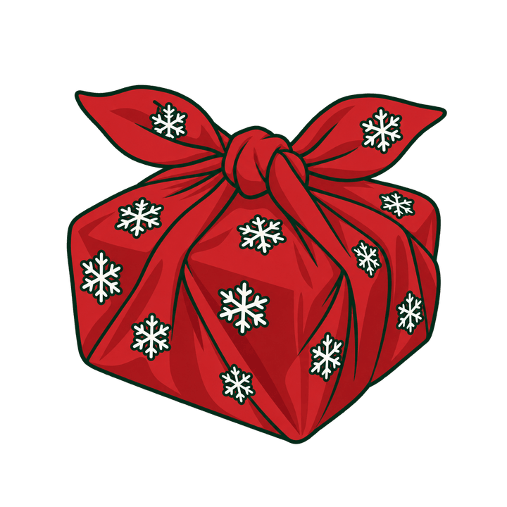 雪もようのふろしき包みのイラスト（クリスマス・透過PNG）