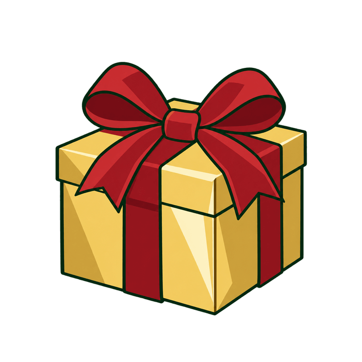 金色のプレゼントのイラスト（クリスマス・透過PNG）