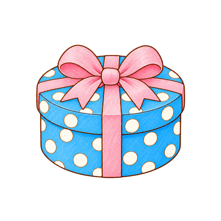 水玉の丸いプレゼントのイラスト（クリスマス・透過PNG）