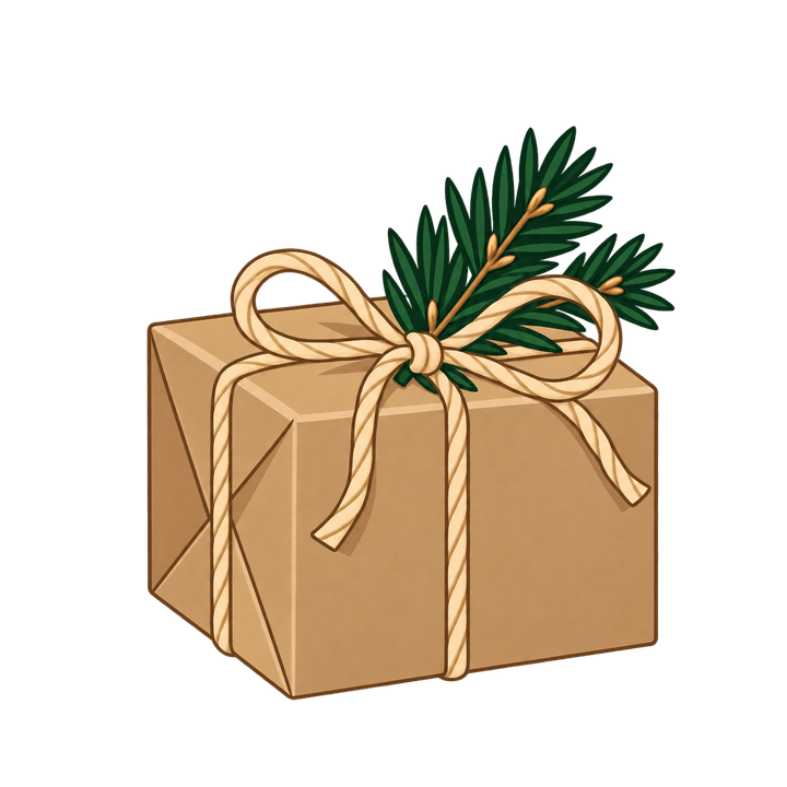 クラフト紙のプレゼントのイラスト（クリスマス・透過PNG）