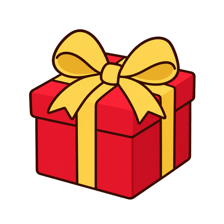 金のリボンの赤いプレゼントのイラスト（クリスマス・透過PNG）