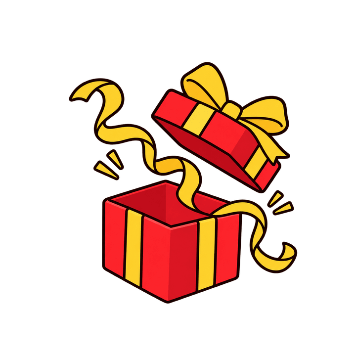リボンがおどるプレゼントのイラスト（クリスマス・透過PNG）