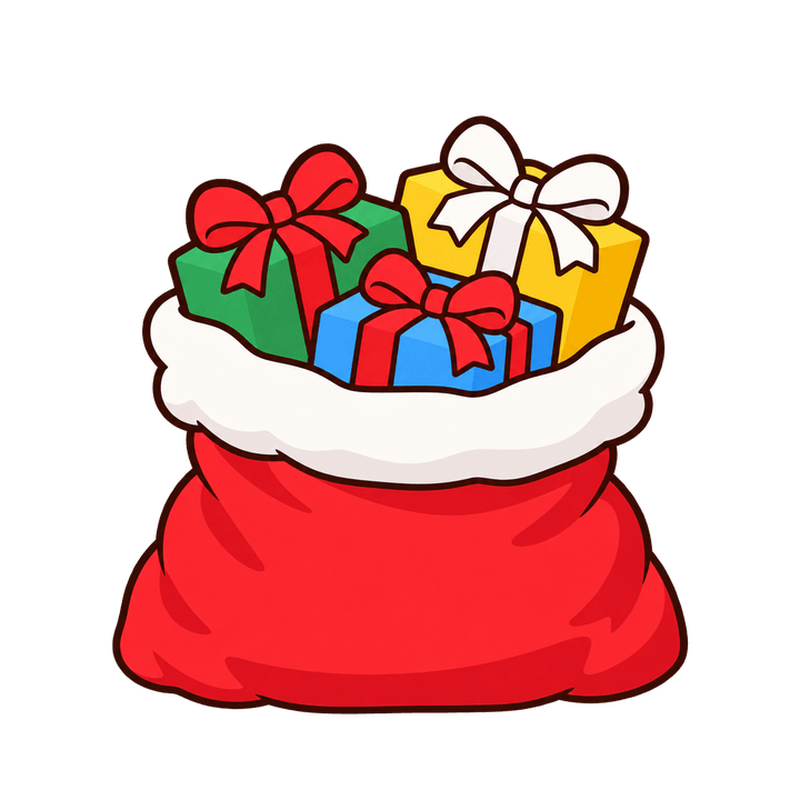 プレゼントいっぱいの袋のイラスト（クリスマス・透過PNG）