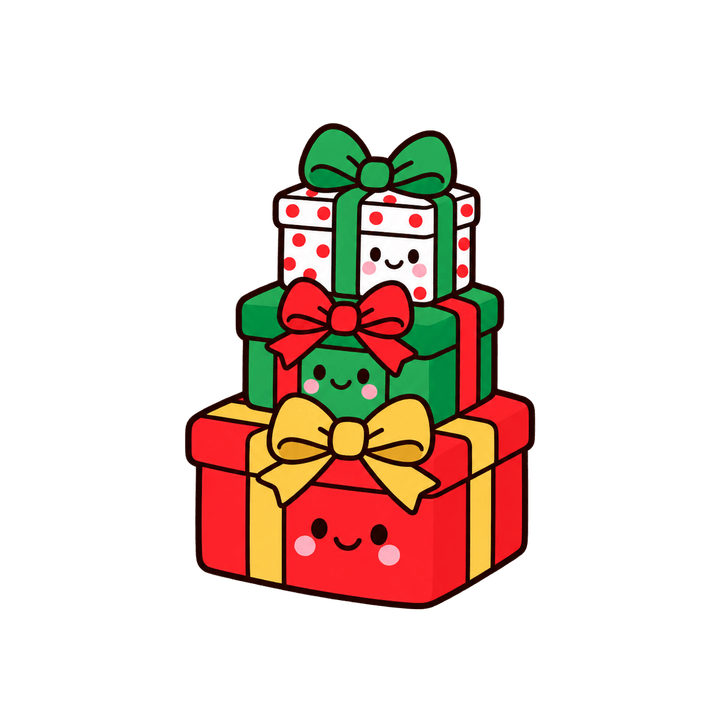 3つ重ねたプレゼントのイラスト（クリスマス・透過PNG）