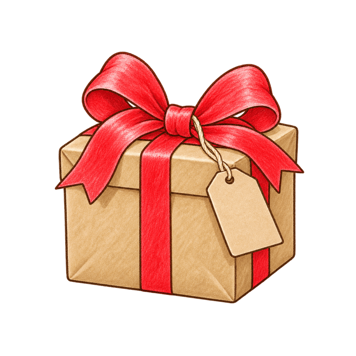 タグつきのプレゼントのイラスト（クリスマス・透過PNG）