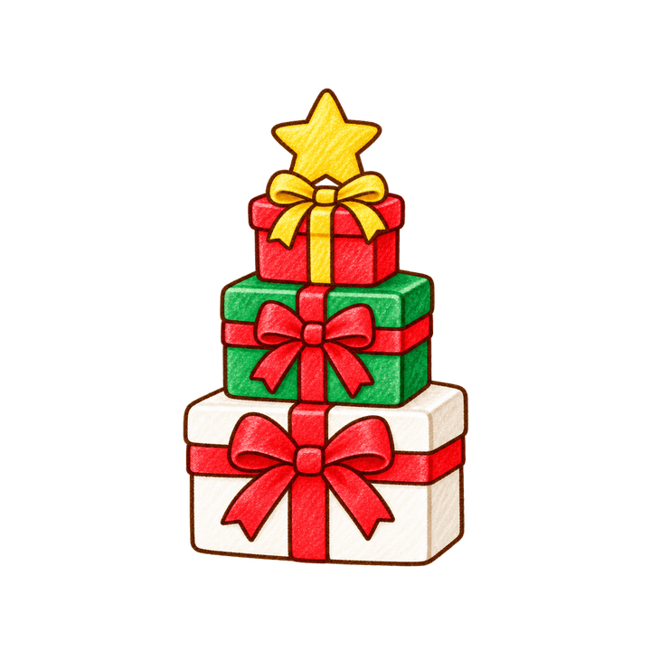 三段重ねのプレゼントのイラスト（クリスマス・透過PNG）