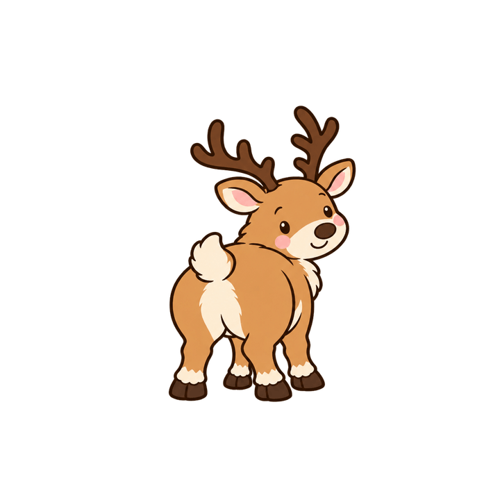 ふりかえるトナカイのイラスト（クリスマス・透過PNG）