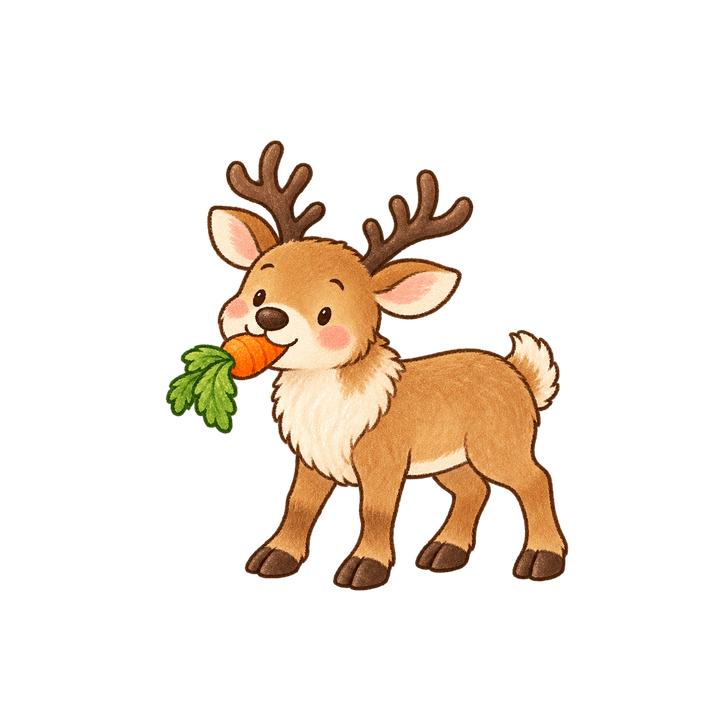 にんじんを食べるトナカイのイラスト（クリスマス・透過PNG）