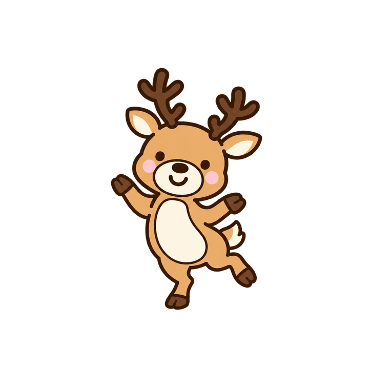 二本足でおどるトナカイのイラスト（クリスマス・透過PNG）