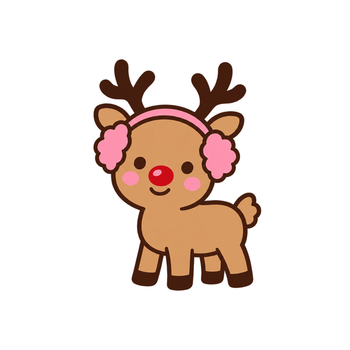 イヤーマフをしたトナカイのイラスト（クリスマス・透過PNG）