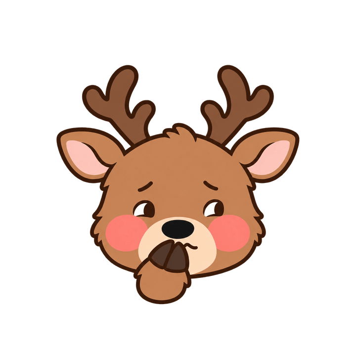 てれているトナカイの顔のイラスト（クリスマス・透過PNG）